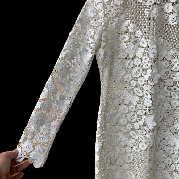 Self-Portrait 3D Flower White Lace Long Sleeve Mini Dress Size 8 - Picture 7 of 15